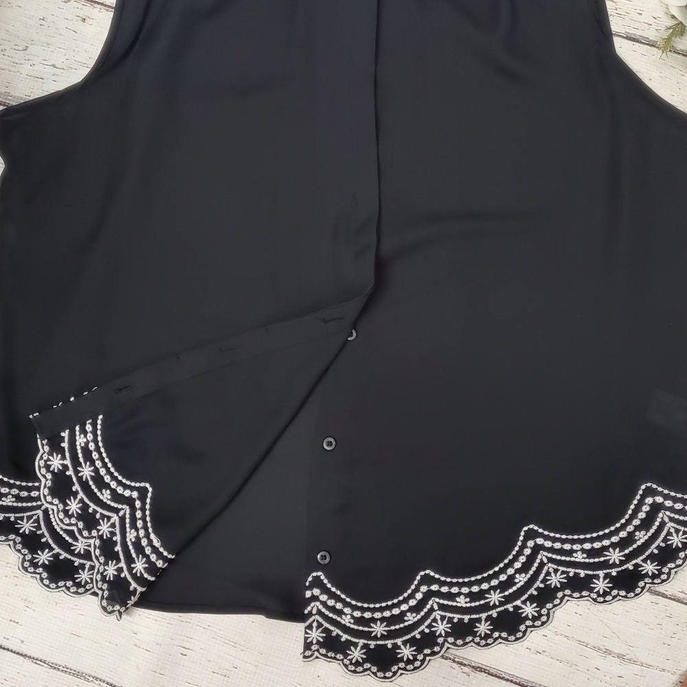 ELLE black scalloped trim sleeveless button up blouse NWT. XXL - Picture 6 of 12